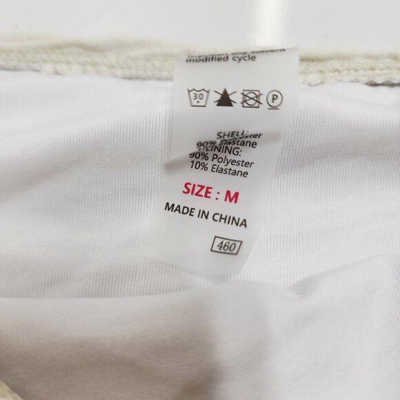 Two-Piece Beige Womens Textured Bikini Set High-Waisted Strappy Top Size M - Picture 2 of 5